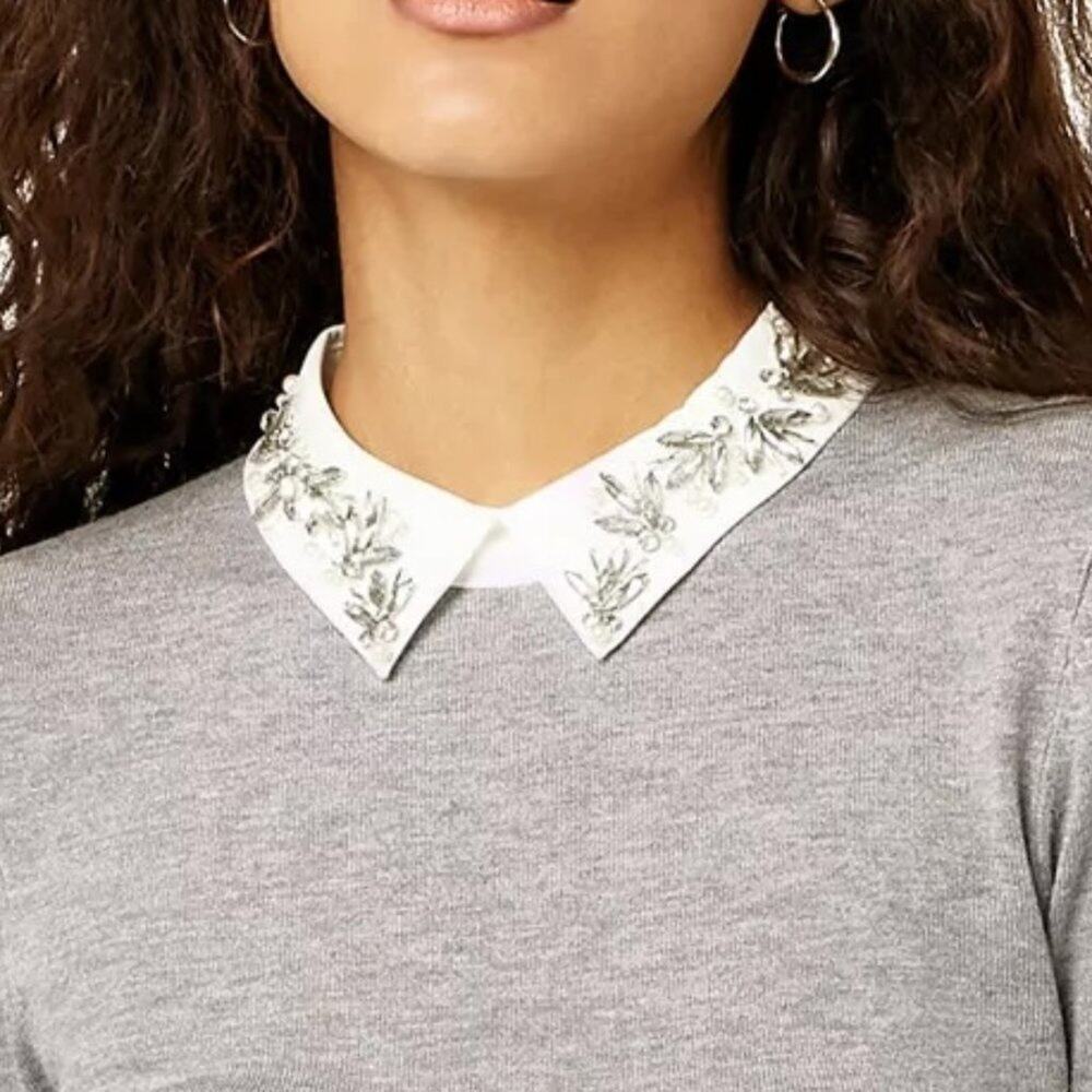 ONWELFTH Women's Gray Diamante Collar Ballon Sleeve Sweater Sz Medium